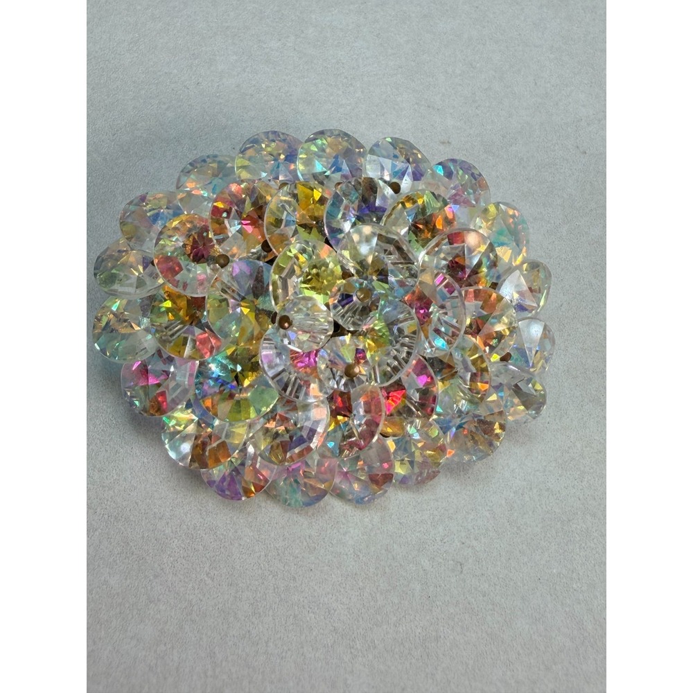 Vintage Domed AB Aurora Borealis Crystal Glass Beads Cluster Pin Brooch